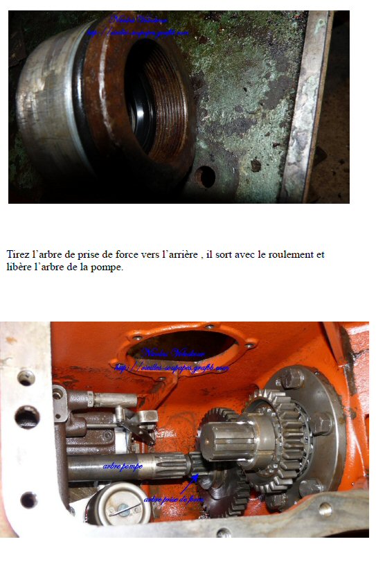 Retrait de la pompe hydraulique sur le Massey Ferguson 65 P710