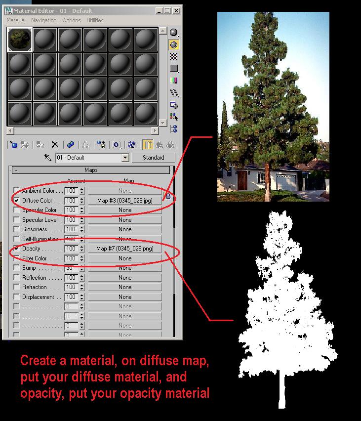 Mapping  Of trees with diffuse and Opacity in PLane Captur13