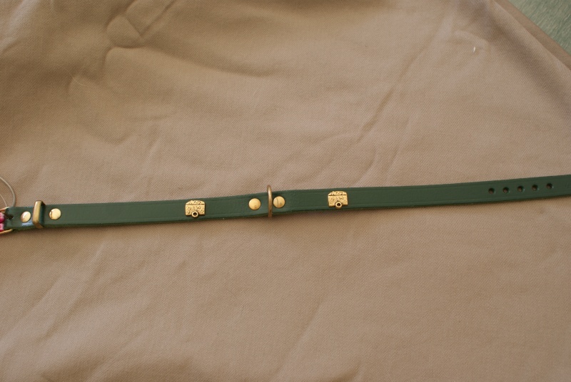 Collier cuir Vert et Or. Dsc04711