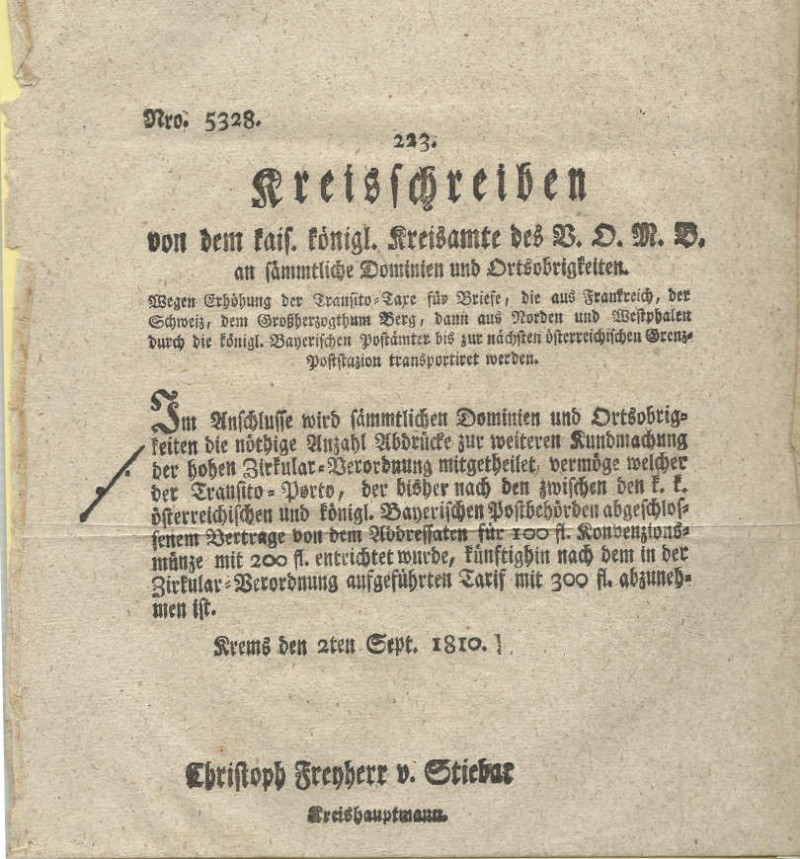 Transitpostverhältnisse Österreich - Bayern der Vormarkenzeit Kreiss10