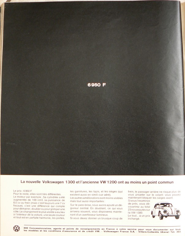 Publicité VW d'époque, genre Paris Match . 6950fr10