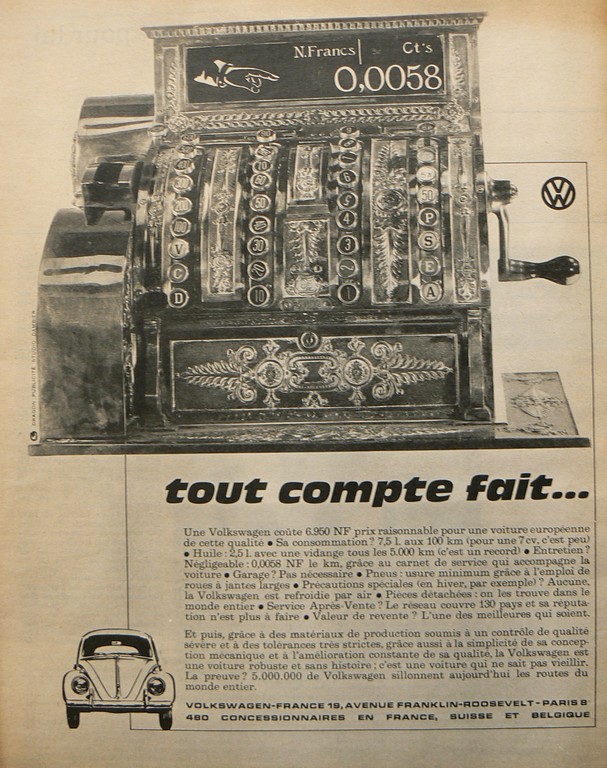 Publicité VW d'époque, genre Paris Match . Caisse10