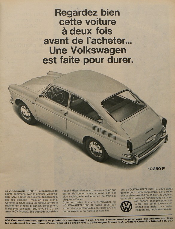 Publicité VW d'époque, genre Paris Match . Fastba10