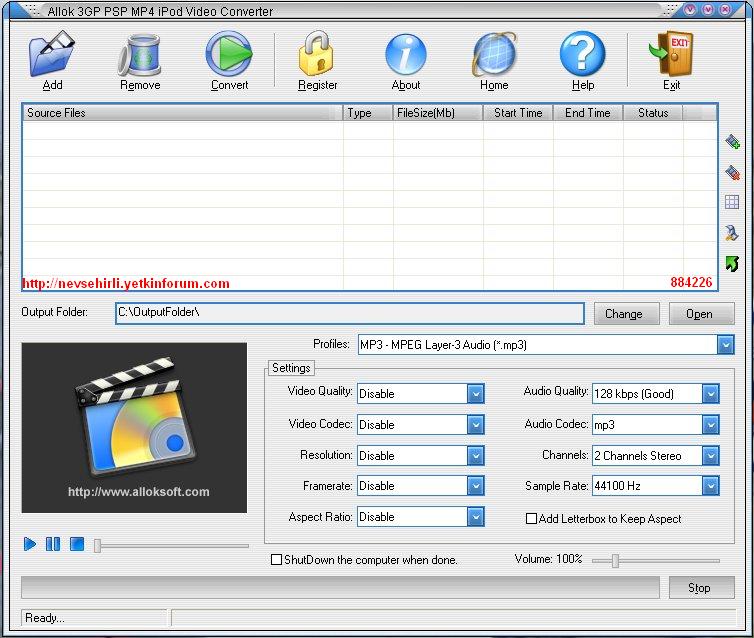 Allok 3GP PSP MP4 iPod Video Converter ( format degiştirme programı ) Screen19