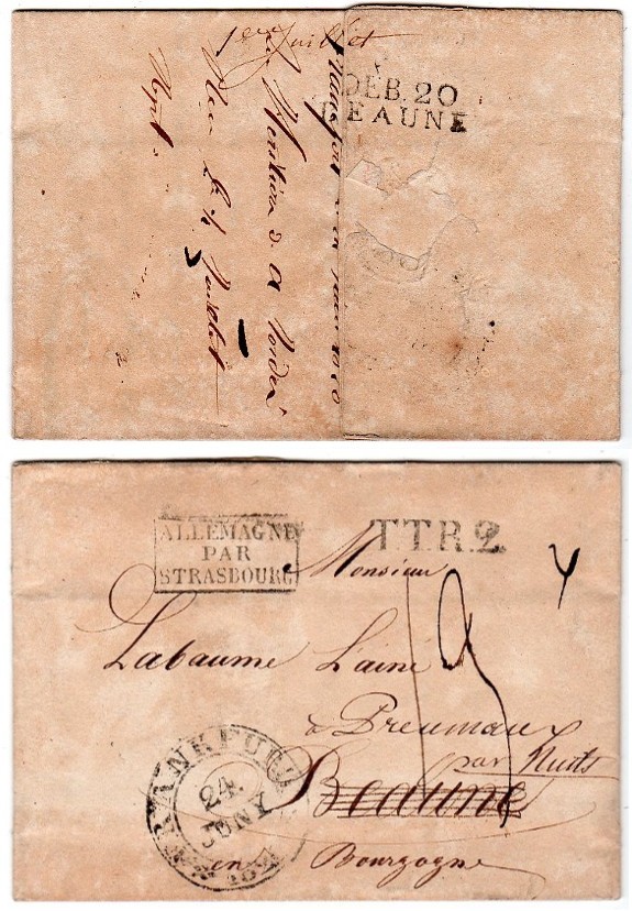 1820 - Lettre expédiée d'Allemagne et marque de déboursé Beaune11