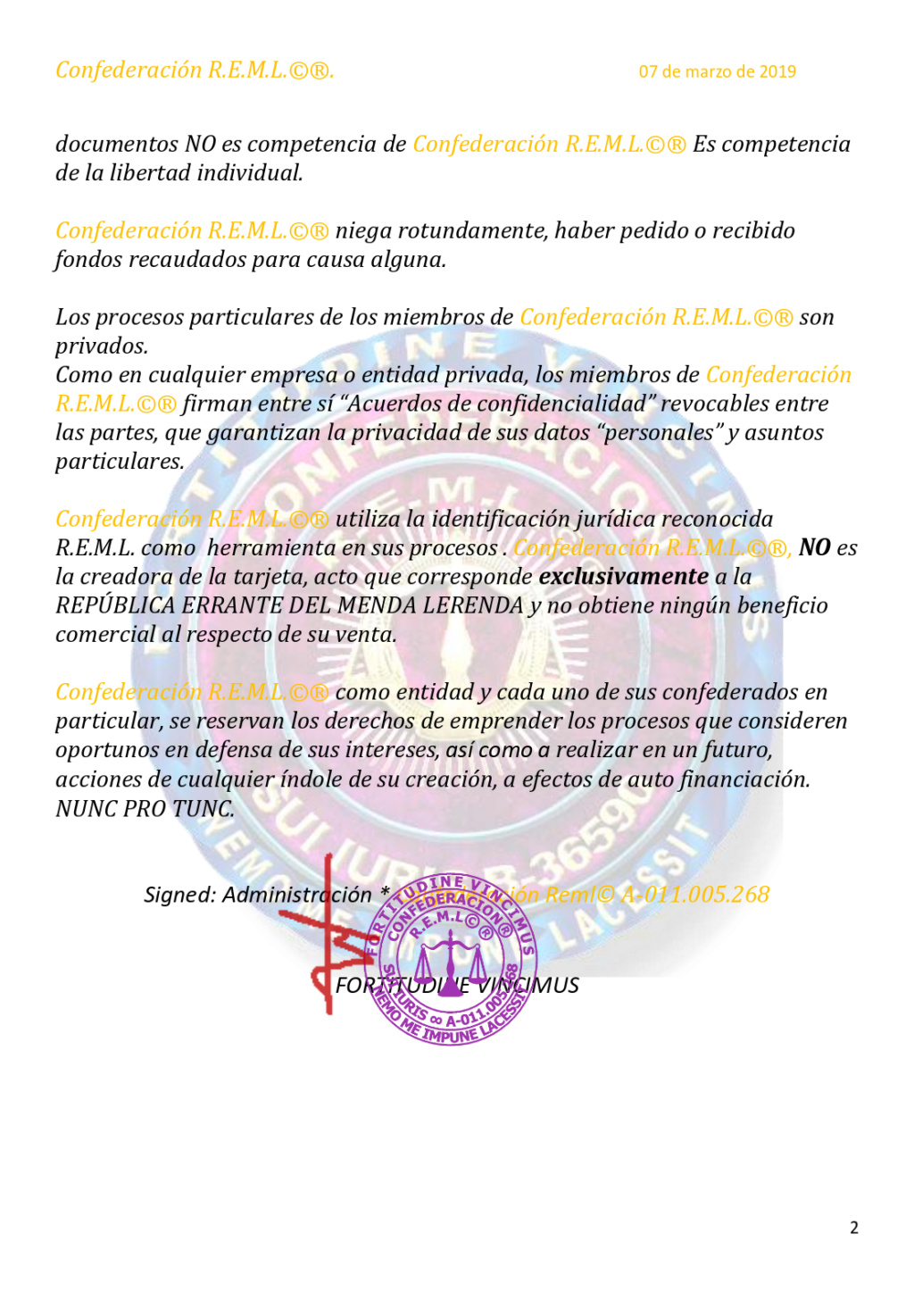 Confederanción REML comunicados oficiales Indice13