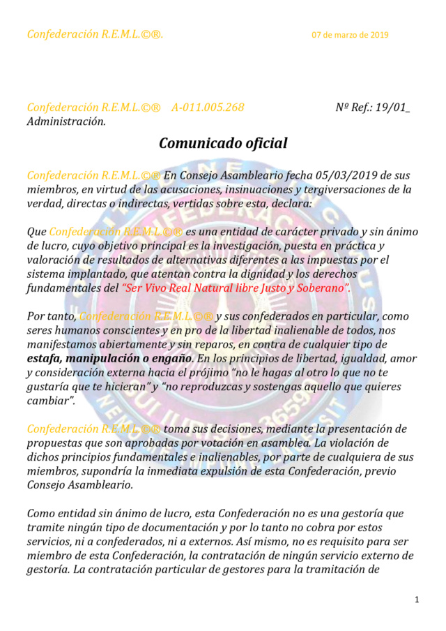 Confederanción REML comunicados oficiales Zyndic10