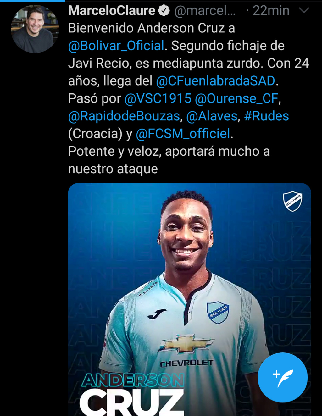 [FUTBOL] Anderson Cruz se convierte en el nuevo jugador del Club Bolivar Screen10