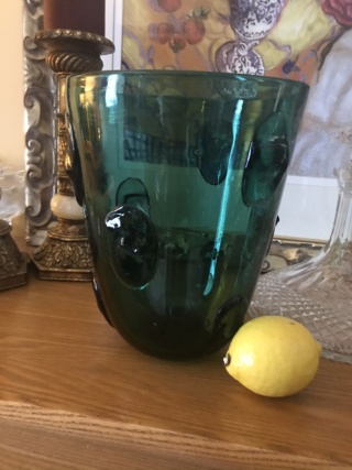 Unknown Maker Green Handblown Bucket Vase with Prunts  98abe410