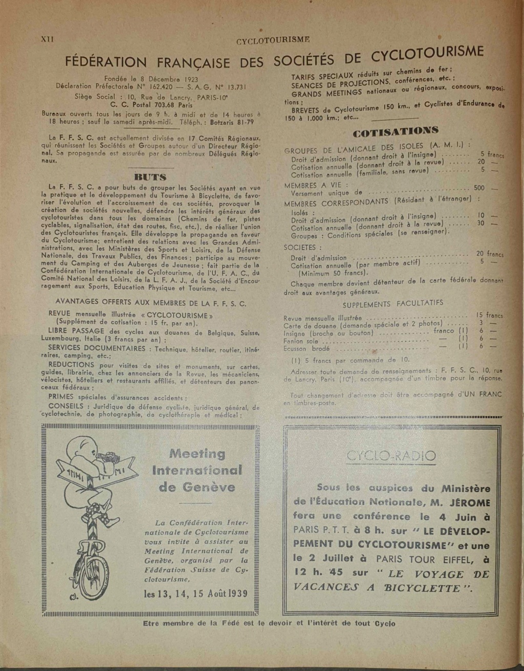 Cyclotourisme - Revue de la FFSC - No. 139 - Juin 1939 Cyclot33