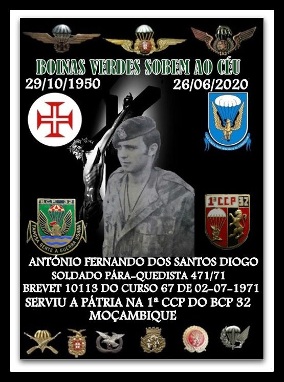 Faleceu o veterano António Fernando dos Santos Diogo, Soldado PQ, da 1ªCCP/BCP32 - 26Jun2020 Antzni29