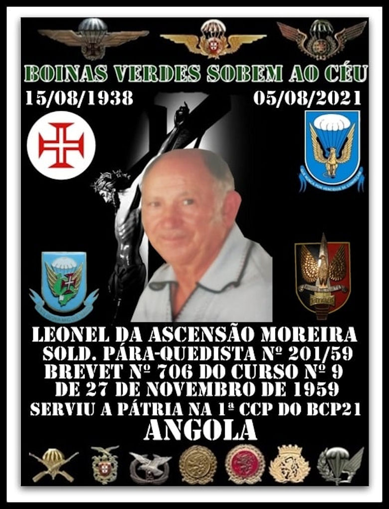 Faleceu o veterano Leonel da Ascensão Moreira, Soldado PQ, da 1ªCCP/BCP21 - 05Ago2021 Leonel10