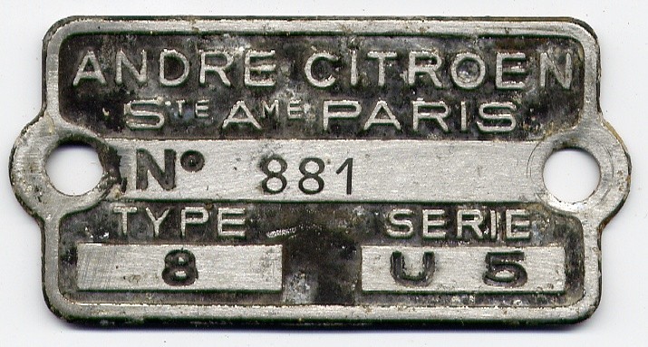 Plaque Numéro de Série 8U5 8u510