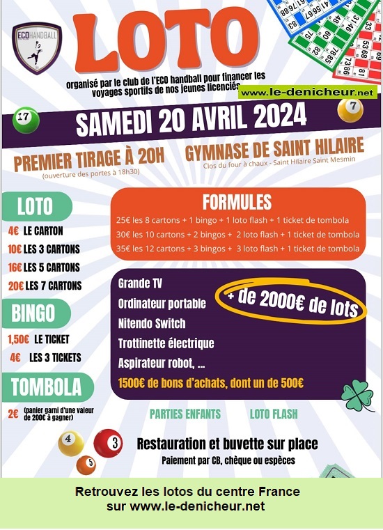 d20 - SAM 20 avril - ST-HILAIRE ST-MESMIN - Loto du Handball .° 00080