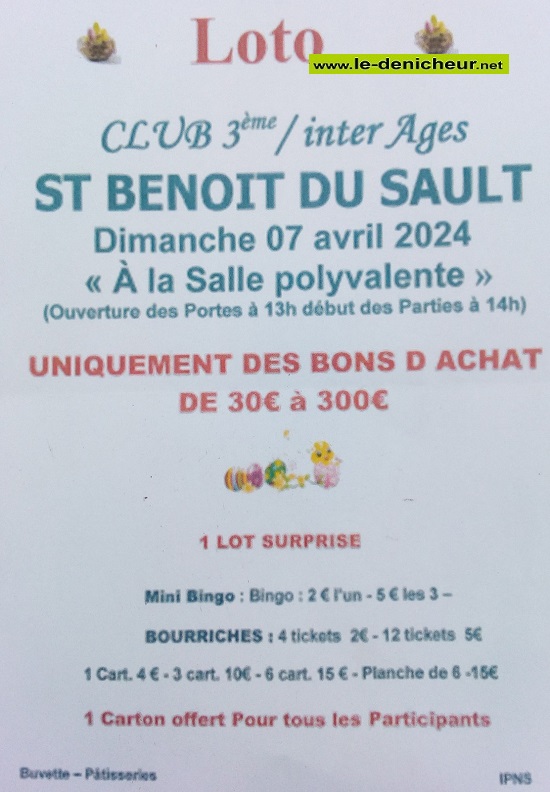 d07 - DIM 07 avril - ST-BENOIT DU SAULT - Loto du Club 3ème/inter Âge. 000_18