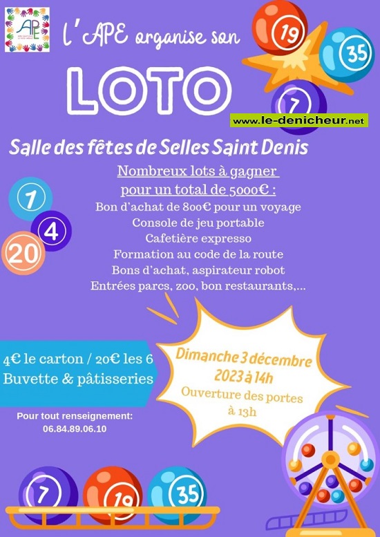 03 décembre 2023 - SELLES ST-DENIS 41 - Loto de l'APE 000_4138