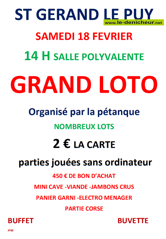 n18 - SAM 18 février - ST-GERAND LE PUY - Loto de la pétanque */ 001-0311