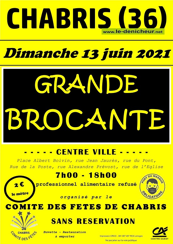 r13 - DIM 13 juin - CHABRIS - Brocante du comité des fêtes * 0012657