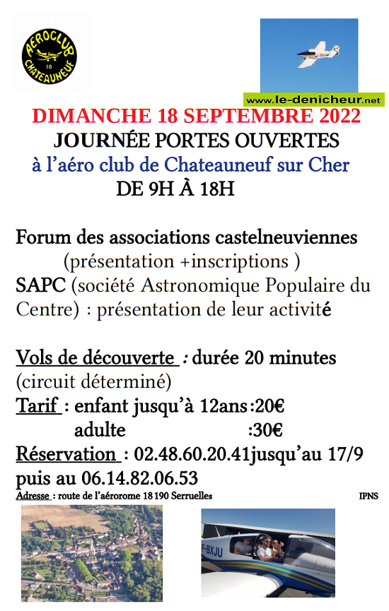 i18 - DIM 18 septembre - CHATEAUNEUF /Cher - Journées portes ouvertes à l'Aéro Club 0012876