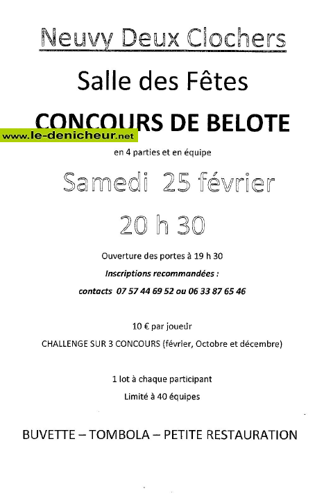 n25 - SAM 25 février - NEUVY DEUX CLOCHERS - Concours de belote */ 0013211