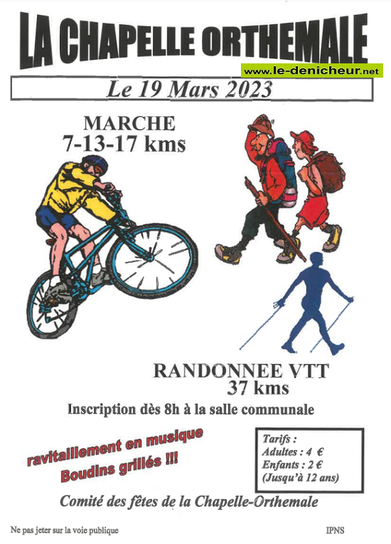 o19 - DIM 19 mars - LA CHAPELLE ORTHEMALE - Randonnée pédestre et VTT 0013260