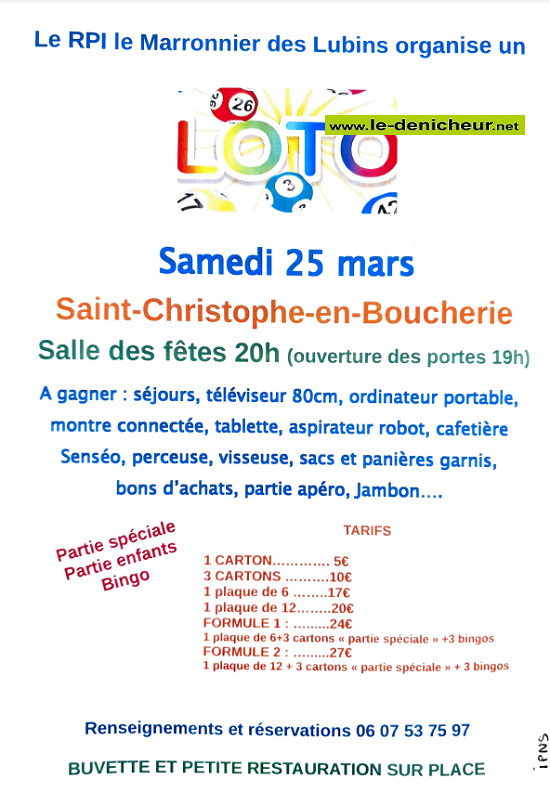 o25 - SAM 25 mars - ST-CHRISTOPHE en Boucherie - Loto du RPI _ 0013303