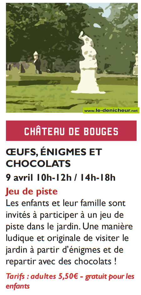 p09 - DIM 09 avril - BOUGES LE CHÂTEAU - Oeufs, énigmes et chocolats [Jeu de poiste] 0013326