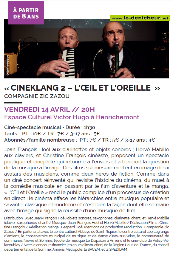 p14 - VEN 14 avril - HENRICHEMONT - "cineklang2 - L'Oeil et l'Oreille" [Ciné-spectacle musical] 0013351