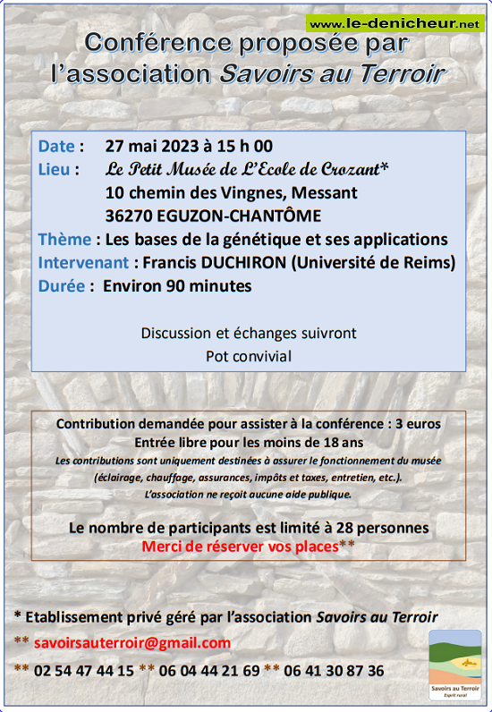 q27 - SAM 27 mai - EGUZON - Conférence "Les bases de la génétique et ses applications" 0013441