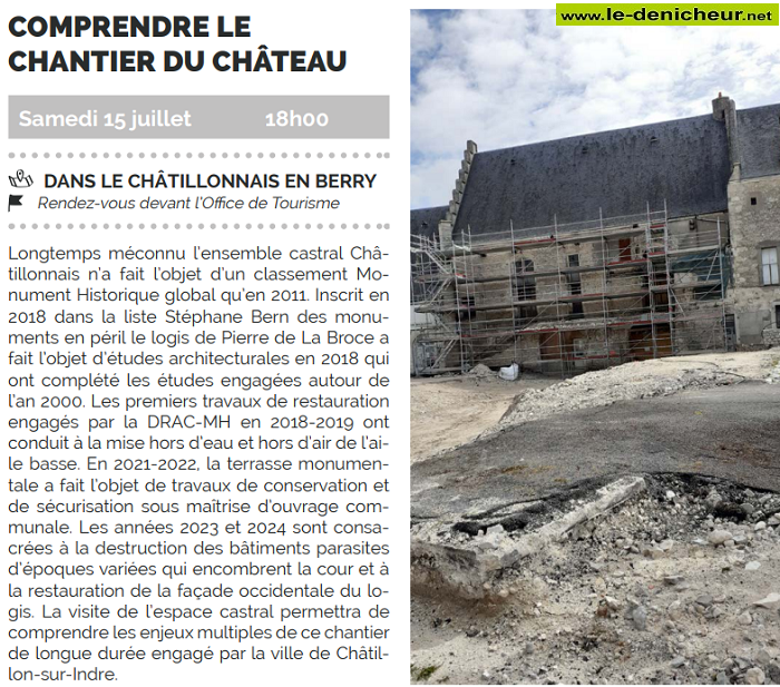 s15 - SAM 15 juillet - CHATILLON /Indre - Comprendre le chantier du Château [Annulé]  0013587
