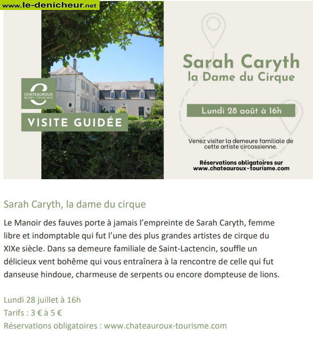 t28 - LUN 28 août - CHATEAUROUX - Sarah Caryth la Dame du Cirque [Visite guidée] 0013657