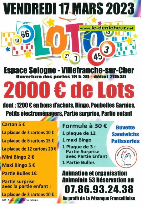 o17 - VEN 17 mars - VILLEFRANCHE /Cher - Loto de la pétanque _ 0015239