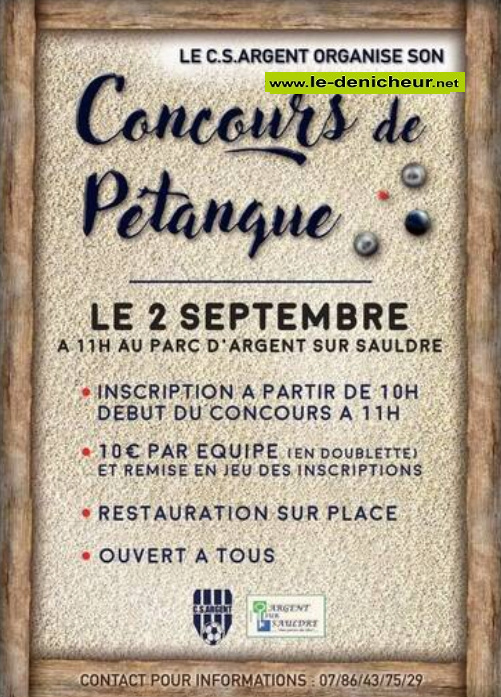 u02 - SAM 02 septembre - ARGENT /Sauldre - Concours de pétanque  0015722