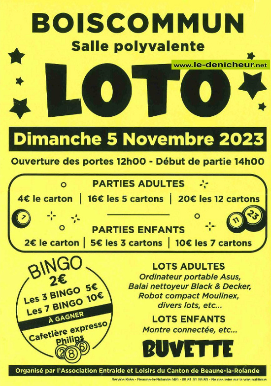 w05 - DIM 05 novembre - BOISCOMMUN - Loto d'entraide et Loisirs de Beaune la Rolande 0015769