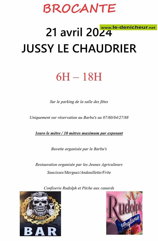 d21 - DIM 21 avril - JUSSY LE CHAUDRIER - Brocante. 0021157