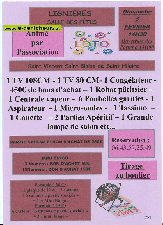 n05 - DIM 05 février - LIGNIERES - Loto de  St-Vincent St-Blaise de St-Hilaire 02-0514