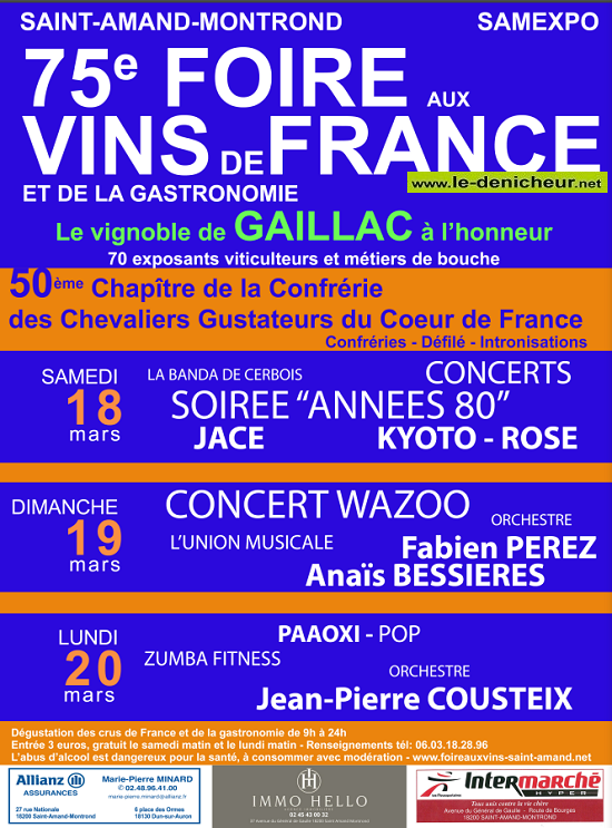 o18 - Du 18 au 20 mars - ST-AMAND-MONTROND - 75ème Foire aux Vins de France*/ 03-18_15