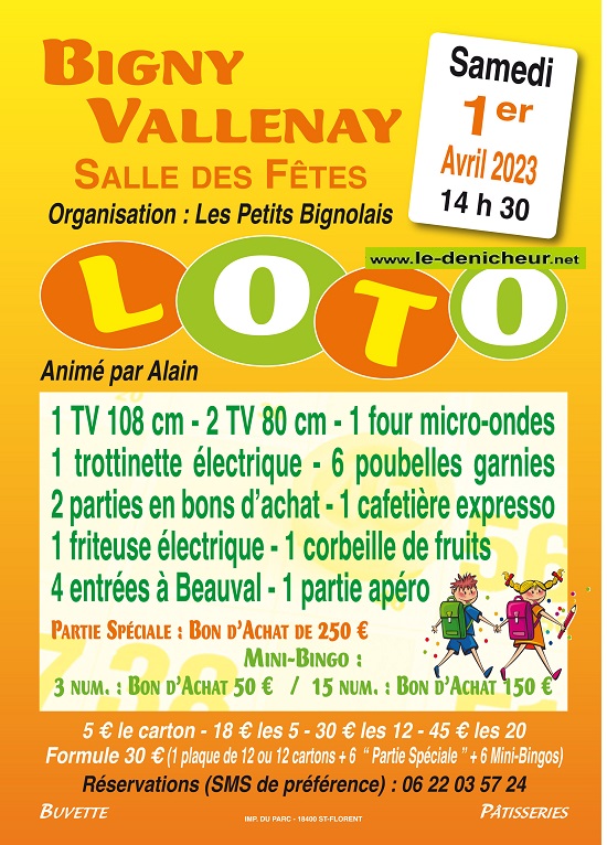 p01 - SAM 01 avril - BIGNY-VALLENAY - Loto des Petits Bignolais */ 04-01_23