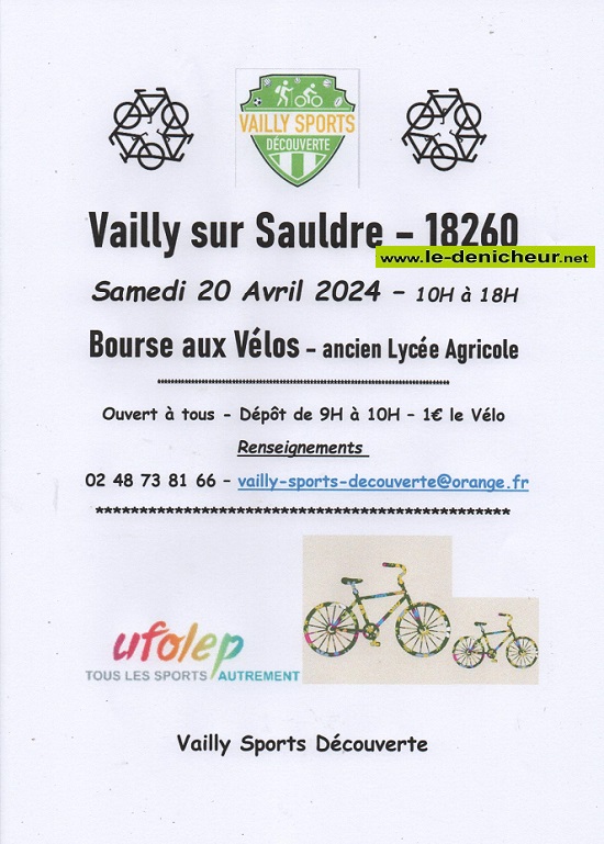 d20 - SAM 20 avril - VAILLY /Sauldre - Bourse aux vélos *