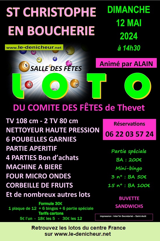 e12 - DIM 12 mai - ST-CHRISTOPHE en Boucherie - Loto du Comité des Fêtes de Thevet 05-12_14