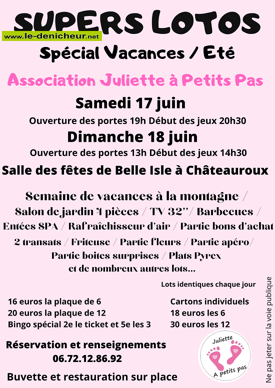 r18 - DIM 18 juin - CHATEAUROUX - Loto de "Juliette à Petits Pas" * 06-18_21