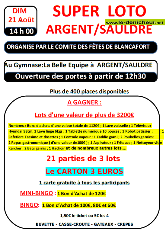 h21 - DIM 21 août - ARGENT /Sauldre - Loto du Comité des fêtes de Blancafort */ 08-21_14
