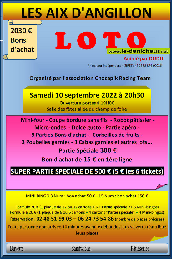 i10 - SAM 10 septembre - LES AIX D'ANGILLON - Loto de Chocapik Racing Team */ 09-10_11