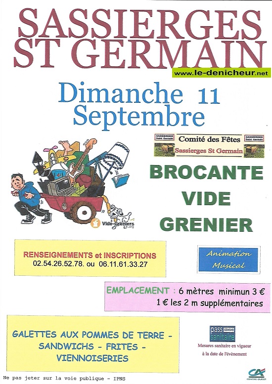 i11 - DIM 11 septembre - SASSIERGES ST-GERMAIN - Brocante du comité des fêtes */ 09-1110