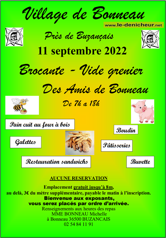 i11 - DIM 11 septembre - BONNEAU (Cne de Buzançais) - Brocante des Amis de Bonneau */ 09-1110
