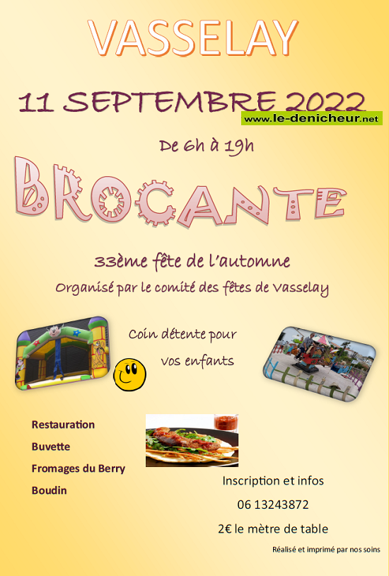 i11 - DIM 11 septembre - VASSELAY - Brocante du comité des fêtes */ 09-11_22