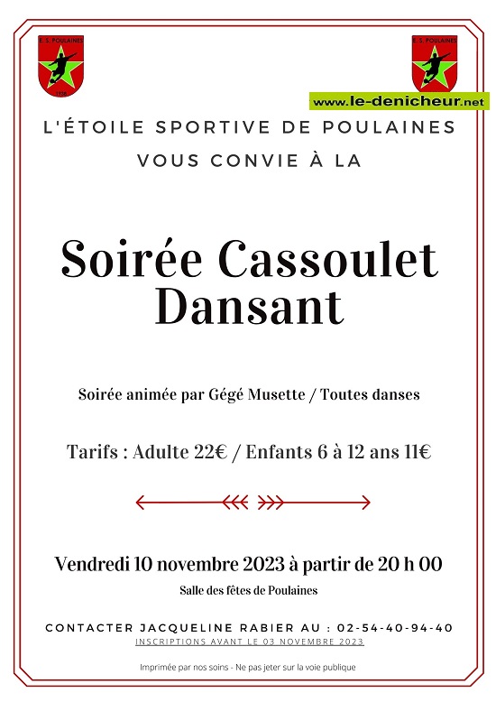 w10 - VEN 10 novembre - POULAINES - Cassoulet dansant avec Gégé Musette ° 11-10_60
