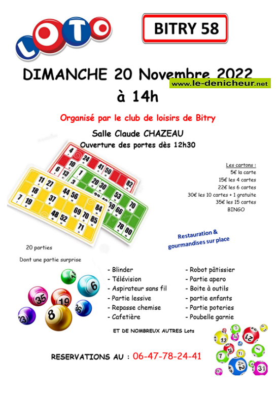 k20 - DIM 20 novembre - BITRY - Loto du Club de Loisirs */ 11-20_24