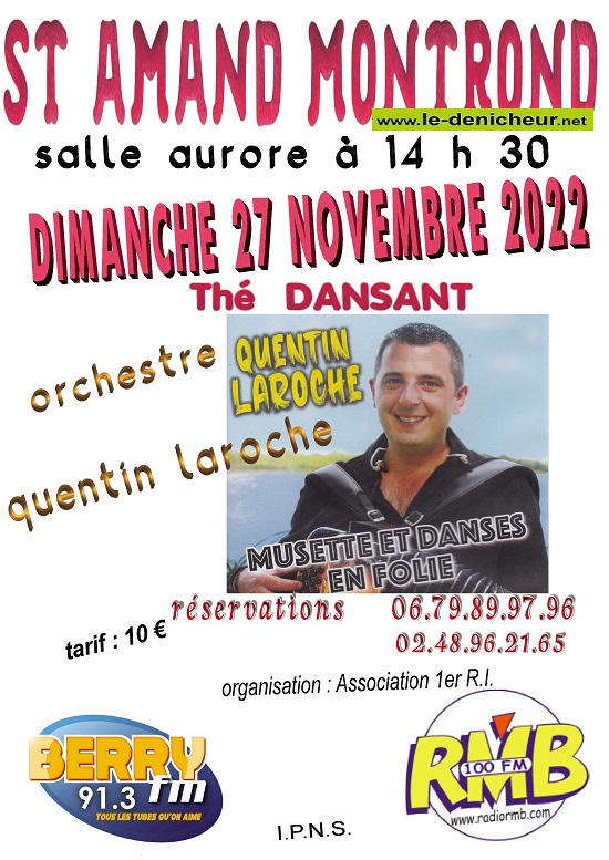 k27 - DIM 27 novembre - ST-AMAND-MONTROND - Thé dansant avec Quentin Laroche */ 12-27_13