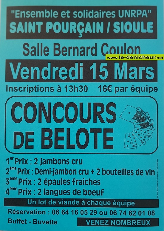 c15 - VEN 15 mars - ST-POURCAIN /Sioule - Concours de belote  20240111